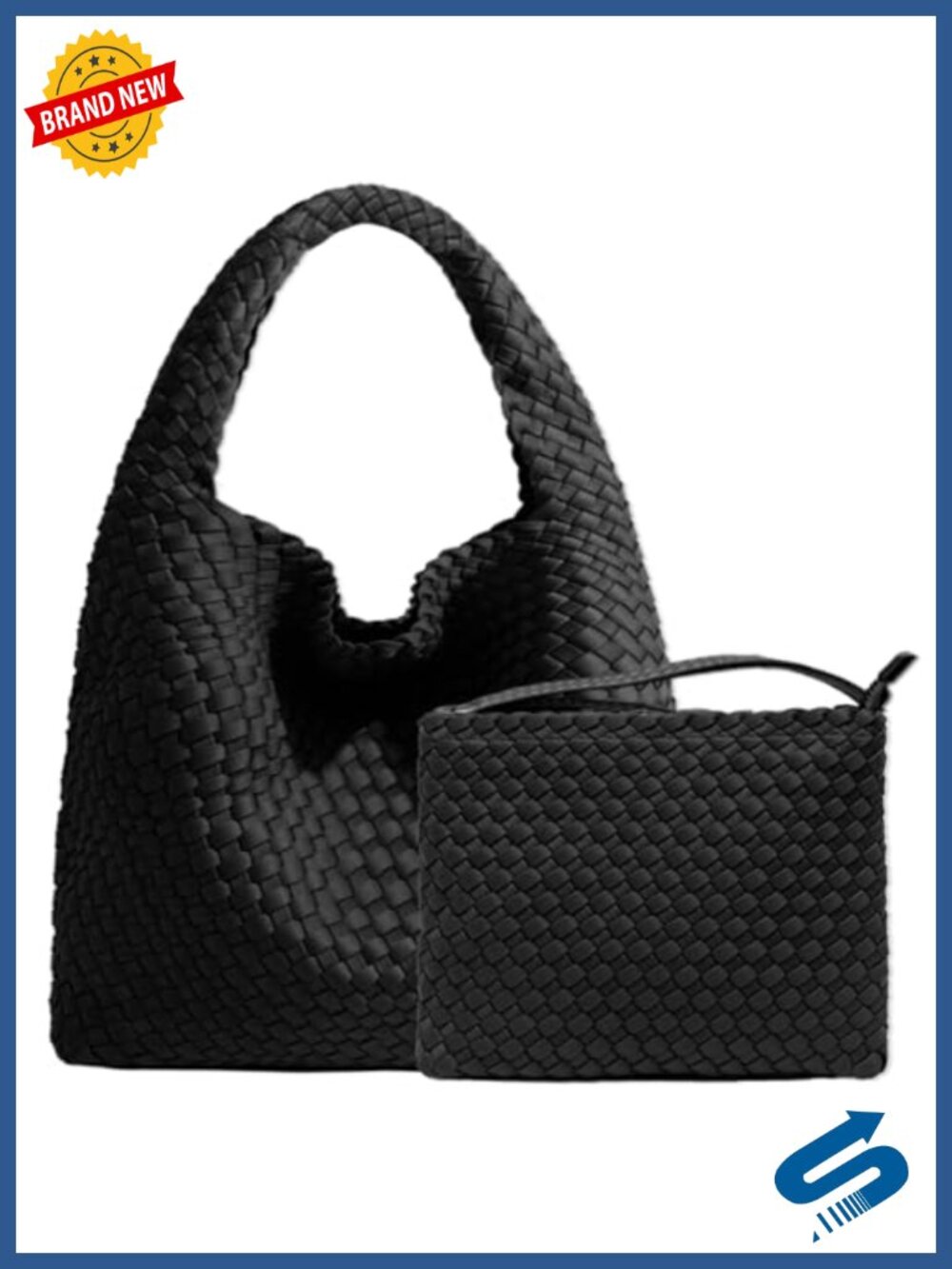 Handwoven Neoprene Woven Purse with Top Handle Shoulder Strap Adjustable Hobo